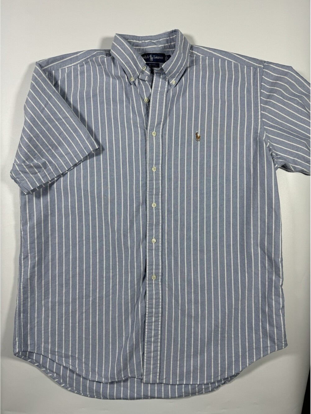 Vintage 90s Polo Ralph Lauren Blake Shirt Mens L Blue Stripe Oxford Short Sleeve